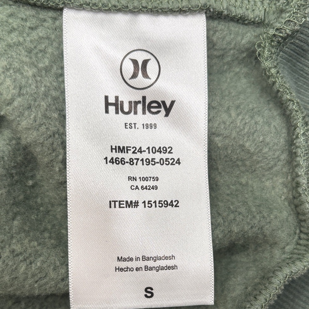 Hurley Olive Green Surf Hoodie with pockets Small - Picture 7 of 7